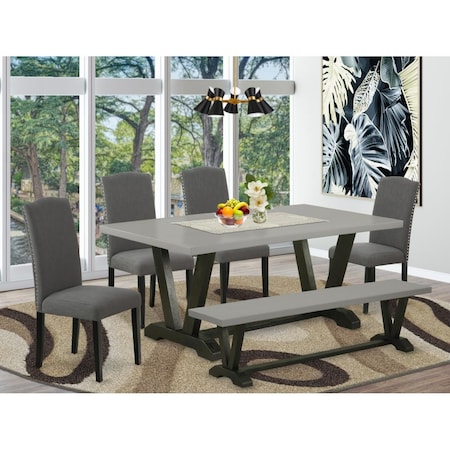 East West Furniture 6 Piece V-Style Dining Room Set - Dark Gotham Gray V697EN120-6